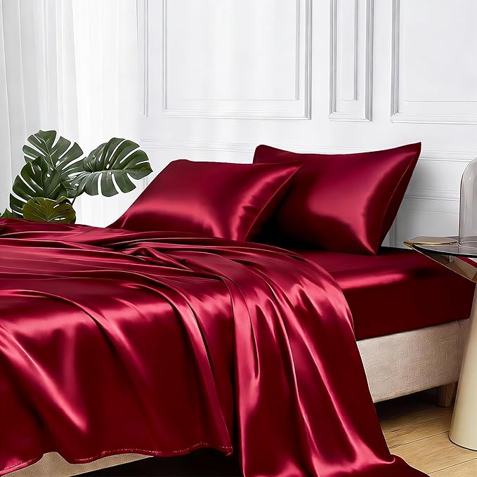 MR&HM Satin Bed Sheets, Queen Size Sheets Set by MRHM
