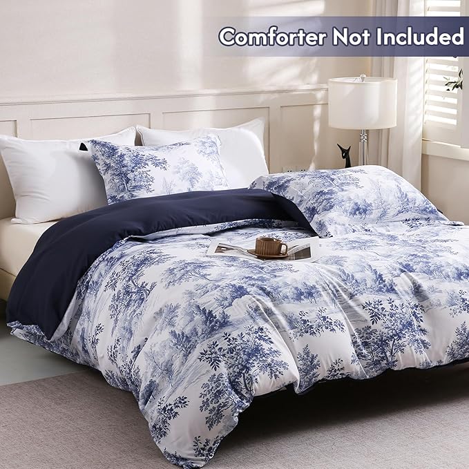 LONAVA King Botaincal 3 Pcs Duvet Cover Set, Breathable Soft Microfiber Navy - Image 2