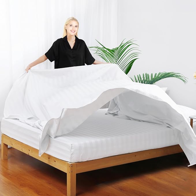 Flat Sheet Only Queen Size, 400 TC 100% Egyptian Cotton Striped Flat Sheet - Image 5