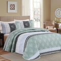 DJY Stripe Quilt Set King Size Sage Green Bedspread Coverlet Set 3 Pieces Boho by HOME