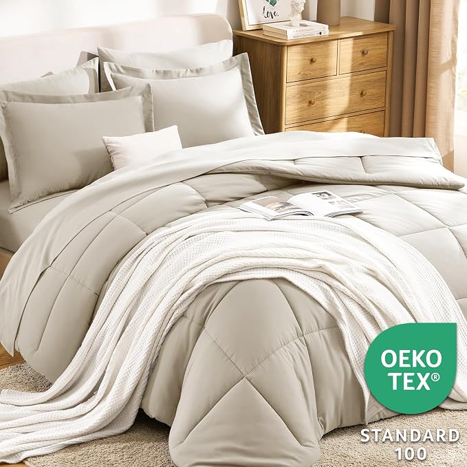 CozyLux Full Size Comforter Sets Oatmeal - Image 3
