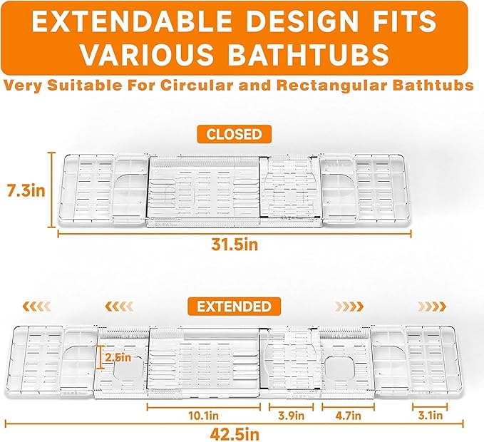 Yieach Iuxury Bathtub Trays For Tub, Expandable Bath Shelf Over Tub, Bath Board - Image 2