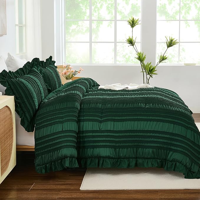 WONGS BEDDING Queen Size Comforter, Christmas Emerald Green Boho Comforter Set - Image 5