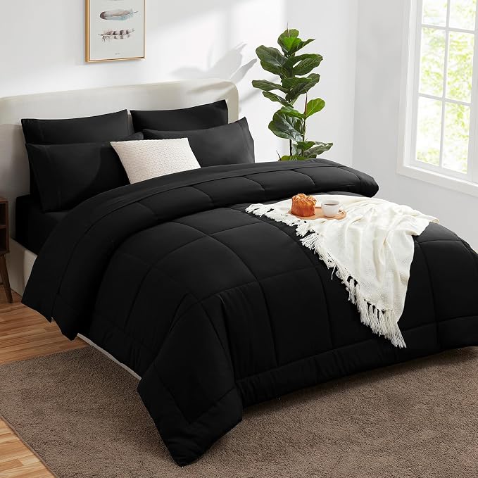 CozyLux Oversized Queen Comforter Sets Black, 7 Pieces Bed in a Bag, Ultra-Soft - Image 8