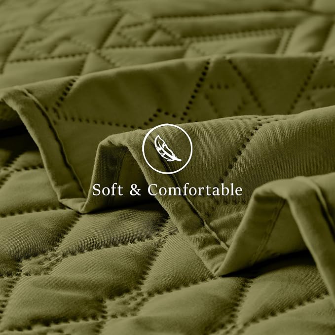 akkialla King/Cal King Size Quilt Bedding Set, Olive Green Lightweight - Image 6