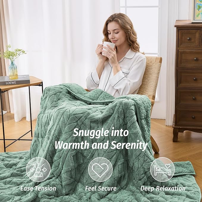 Wemore Jacquard Fleece Weighted Blanket Queen Size 60" x 80" 20lbs, Ultra Soft - Image 5