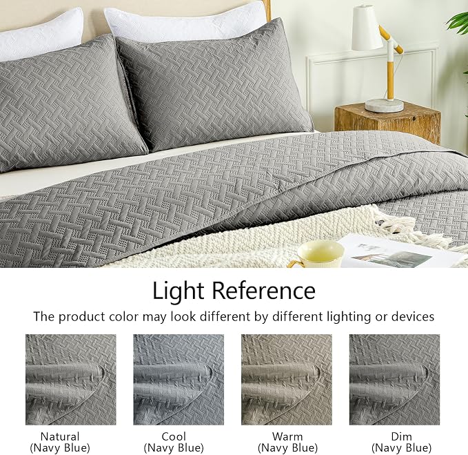 FLYMME Dark Grey King Quilt Bedspreads, 3 Pieces Lightweight Bedding Sets - Image 5