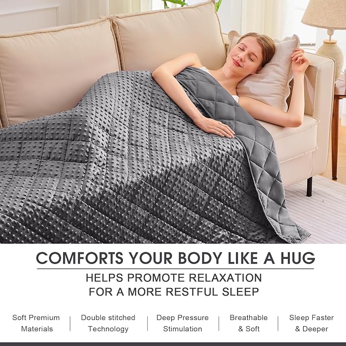 Grey Weighted Blanket for Adults 12lbs, Twin Full Size Cooling Minky Heavy - Image 5