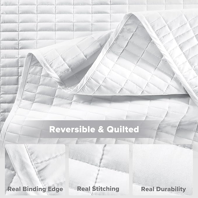 Comfort Spaces White Oversized King Quilt Set 120"x118" Bedspread Quilted - Image 6