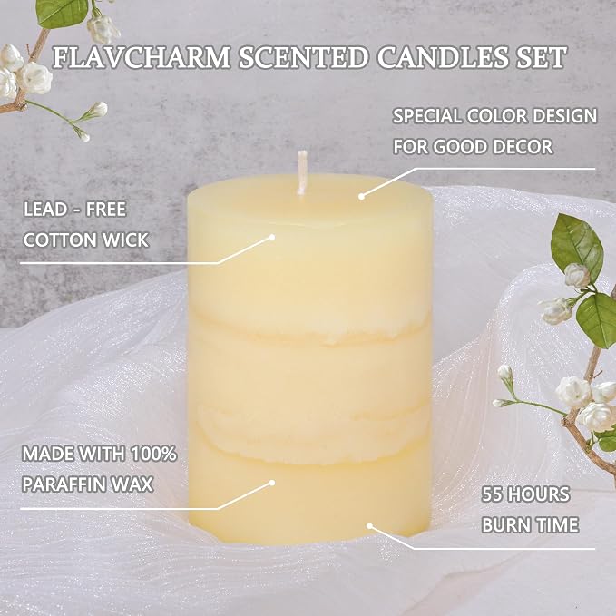 3x4 Inches Jasmine Scented Pillar Candles Ivory White Hand-Poured Candle Long - Image 3