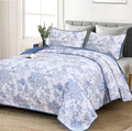 WONGS BEDDING Blue Quilt Set Full Size, 3 Pieces Botanical Bedspreads Set by WONGSBEDDING