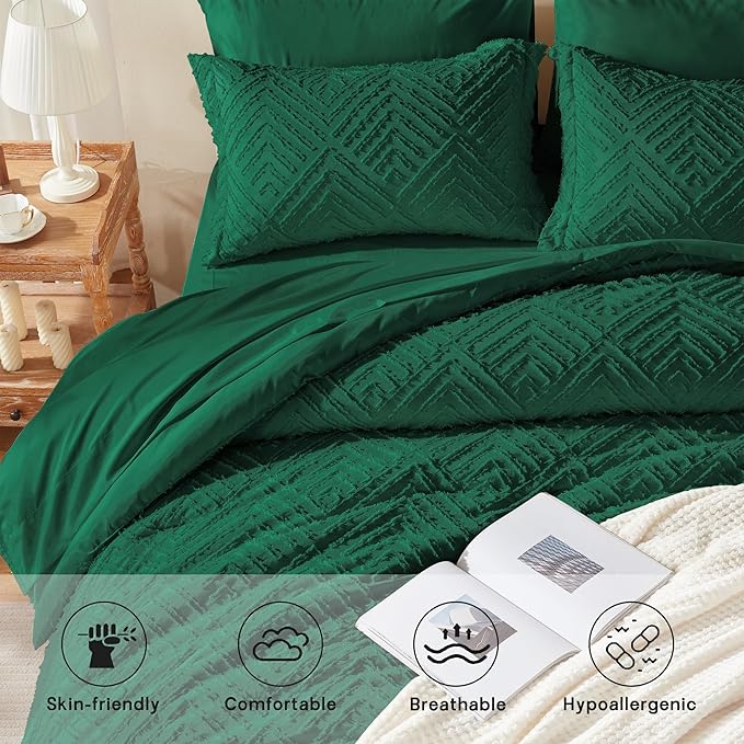 Zzlpp King Comforter Set 7 pieces, Emerald Green Tufted Bed in a Bag - Image 3