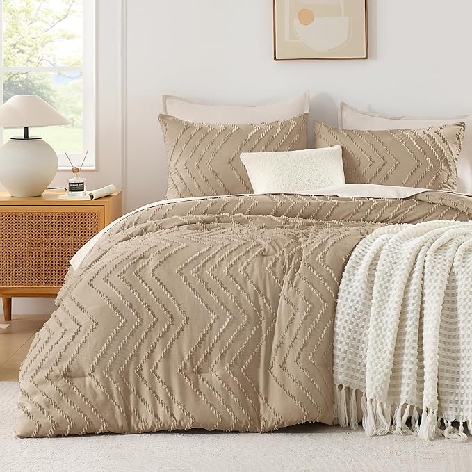Andency Taupe Comforter Set Queen Size, Boho Soft Warm Tufted Bedding Comforter by Andency