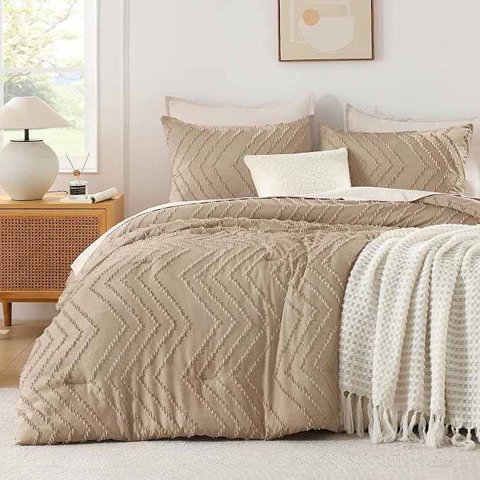 Andency Taupe Comforter Set King Size, Boho Soft Warm Tufted Bedding Comforter by Andency