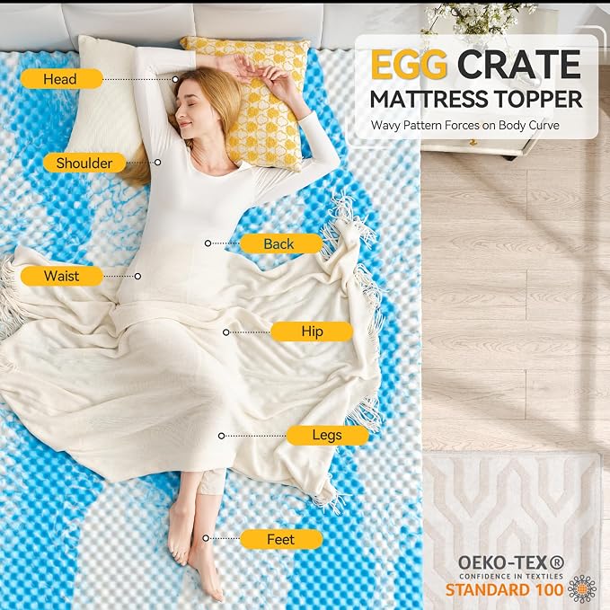 SINWEEK 3 Inch Egg Crate Memory Foam Mattress Topper Full Size, Soft Mattress - Image 2