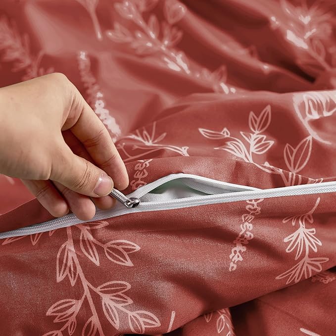 MUXHOMO Duvet Cover Full Size, Reversible Floral Terracotta Duvet Cover Set - Image 5
