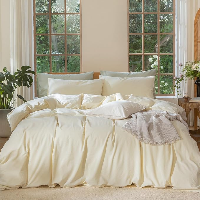 MooMee Bedding Duvet Cover Set 100% Washed Cotton Linen Like Textured by MOOMEE