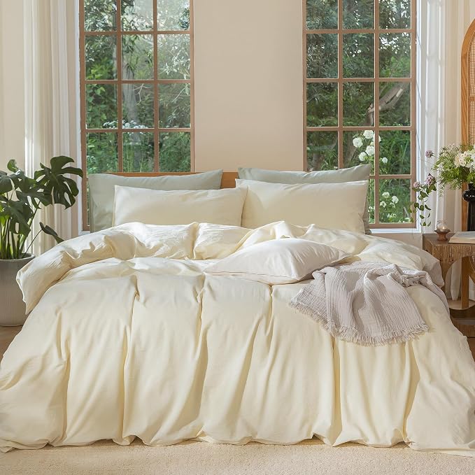 MooMee Bedding Duvet Cover Set 100% Washed Cotton Linen Like Textured by MOOMEE