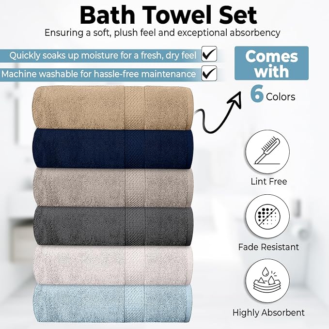QUBA LINEN Hotel & Spa 100% Cotton Bath Towels Pack of 6, Ultra Soft, Quick Dry - Image 3
