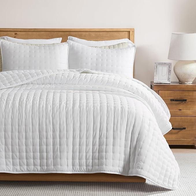 WDCOZY White Cloud Quilt Set Twin Size, Lightweight Soft Cross Stitch Bedspread by WDCOZY