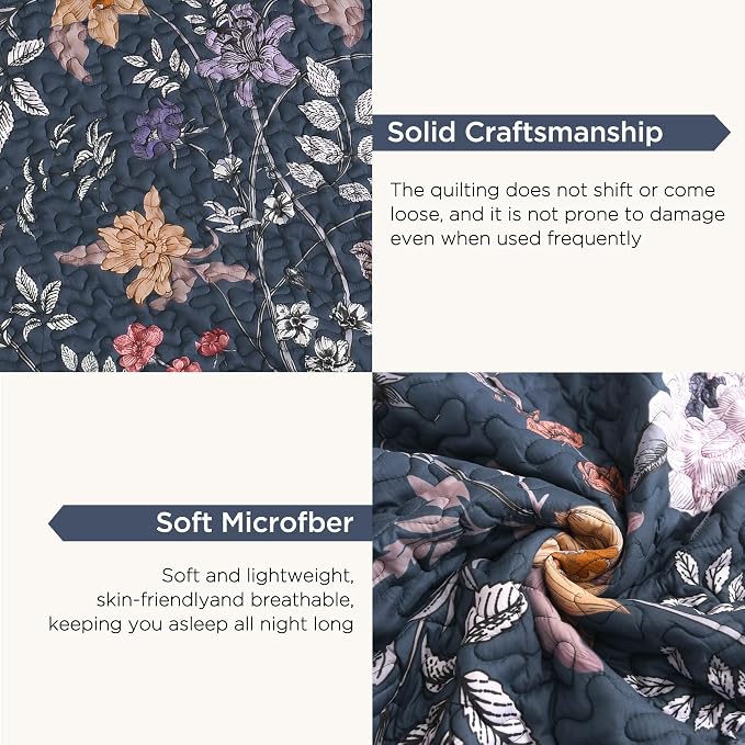 Litanika Floral Navy Blue Quilt Queen Size - Image 6