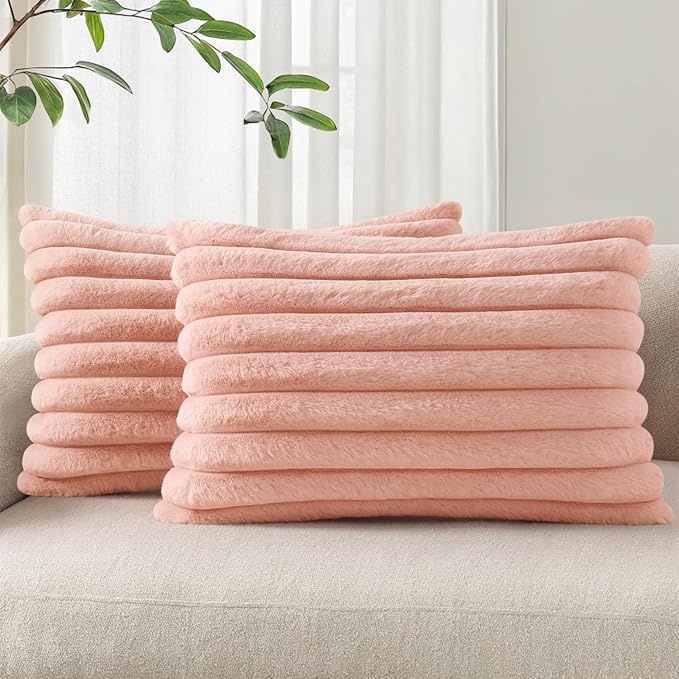 Pallene Faux Fur Plush Lumbar Throw Pillow Covers 12x20 Set of 2, Luxury Soft by PALLENE