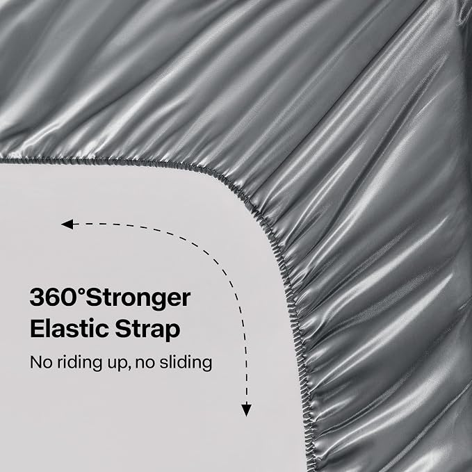 BEDELITE Satin Sheets Twin Size Bed Set, Luxury Soft Dark Grey Silky Sheets - Image 4