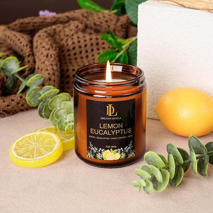 Lemon Eucalyptus Scented Candle, Soy Candles - Image 2
