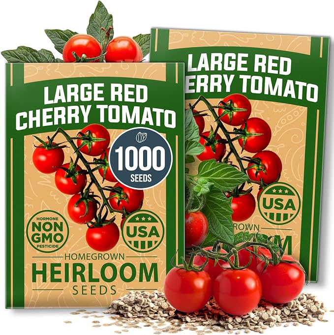 HOME GROWN Large Red Cherry Tomato Seeds 1000+ Heirloom Non-GMO Seeds by HOMEGROWN