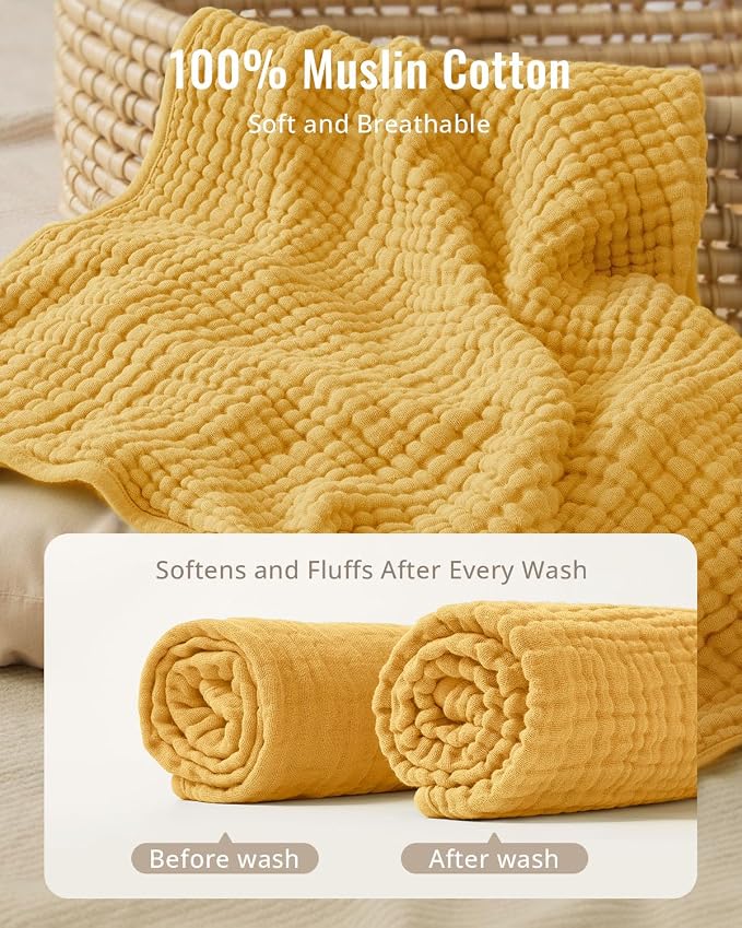Blissful Diary Muslin Baby Hooded Towel 1 Pack, Soft & Absorbent Bath Towel - Image 2