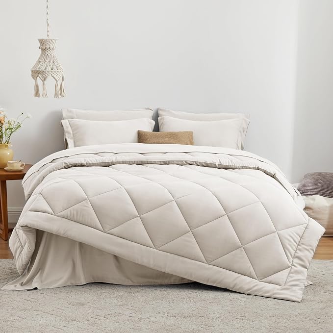 Love's cabin Twin Comforter Set Off White, 5 Pieces Twin Bed in a Bag, All - Image 2