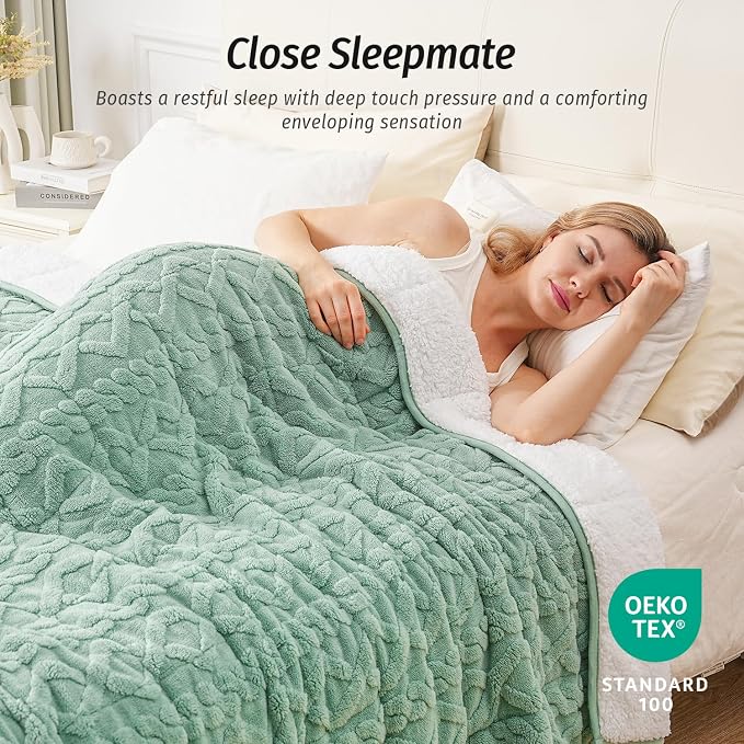 Wemore Weighted Blanket for Adults Twin Size 12 lbs, Dual Sided Soft Fuzzy - Image 3