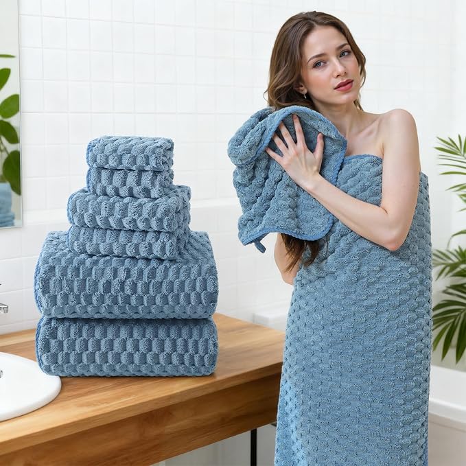 REDKISS Blue Microfiber Towels Set of 6-35x70 Inches Oversized Bath Sheets - Image 6