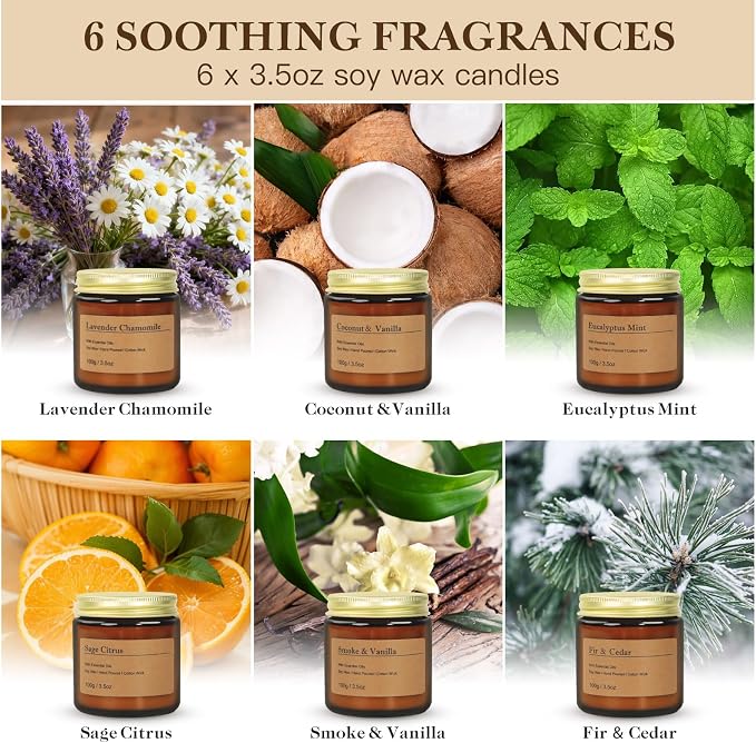 6-Pack Scented Candles for Home, 3.5 Oz Soy Wax Candles Gift Set - Image 2