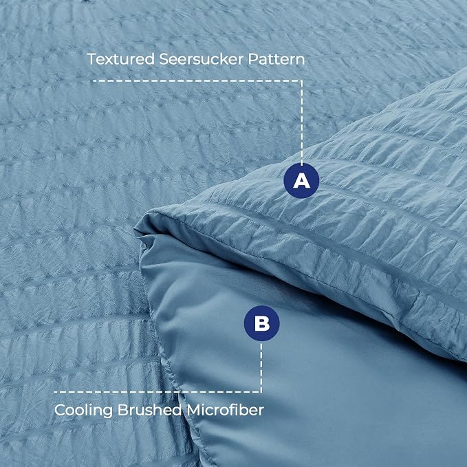 HYMOKEGE Mineral Blue Queen Comforter Set Seersucker 7 Pieces, All Season - Image 4