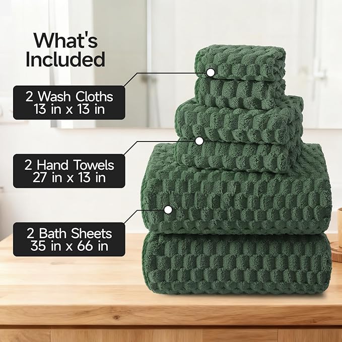 REDKISS Olive Green Microfiber Towels Set of 6-35x70 Inches Oversized Bath - Image 2