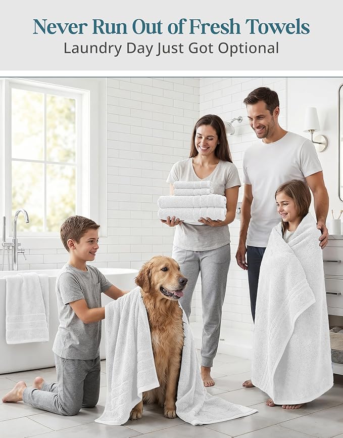 24 Piece Towels for Bathroom – 100% Cotton Bath Towel Set, 2 Bath Sheet - Image 4