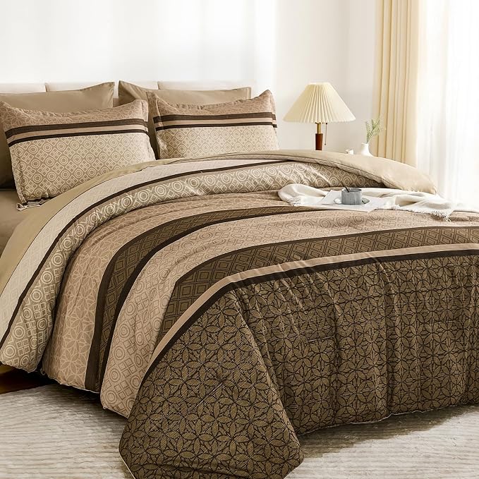 WONGS BEDDING 7 Pieces Comforter Set King Size, Minimalist Geometric Bohemian - Image 3