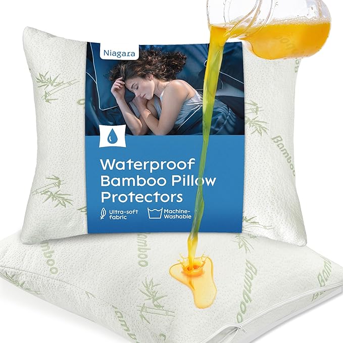 100% Waterproof Pillow Protectors Queen 20x30 Pair Zippered Pillow Case by NiagaraSleepSolution