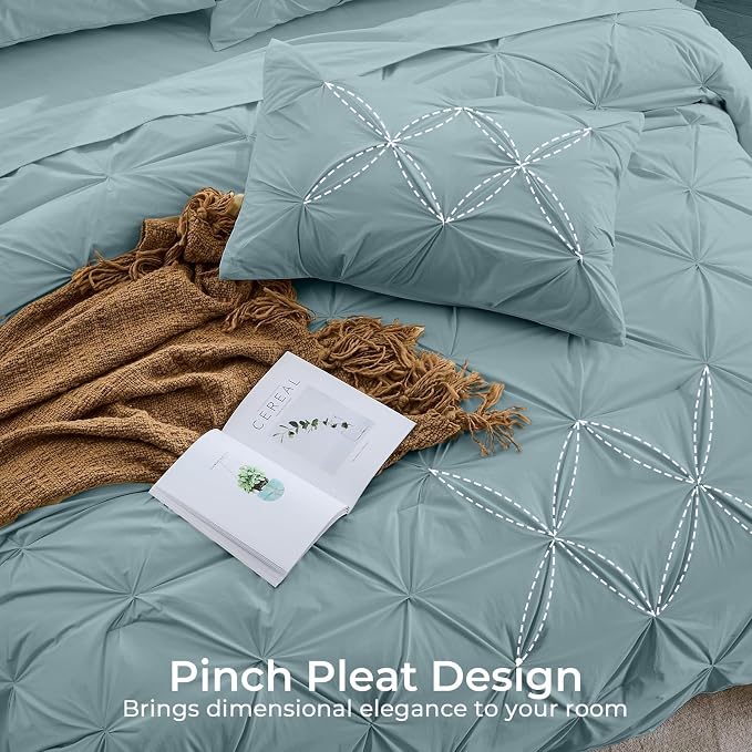 Sasttie King Size Comforter Set, 7-Piece Bed in a Bag, Pintuck Bedding Sets - Image 4