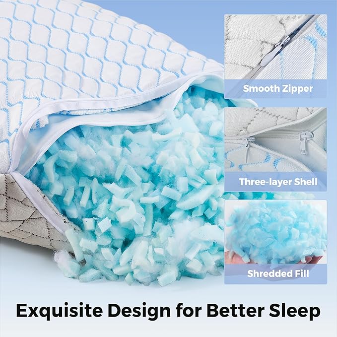 puredown® Pillows Standard Size Set of 2, Shredded Memory Foam Pillows - Image 6