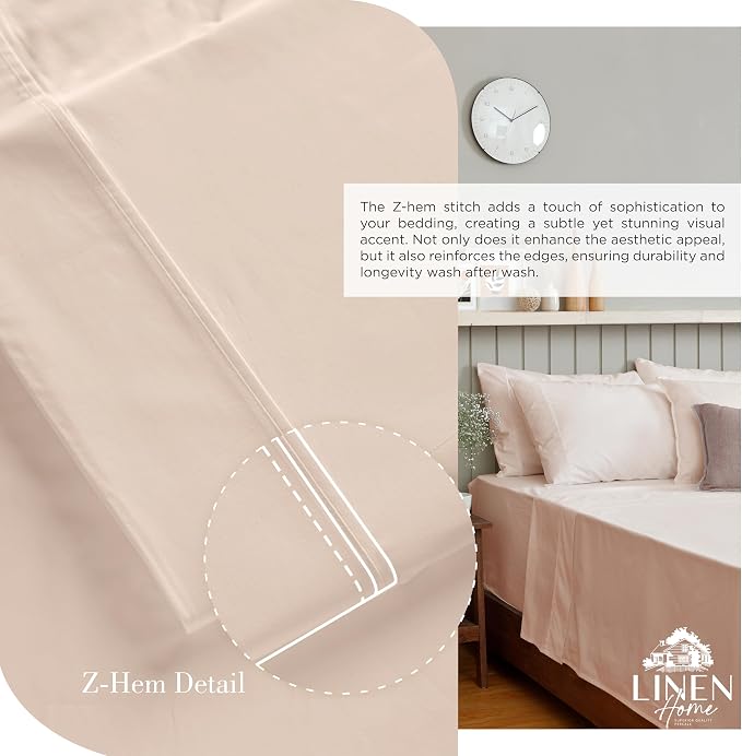 Linen Home 100% Cotton Percale Sheets Queen Size, Sand Shell, Deep Pocket - Image 3
