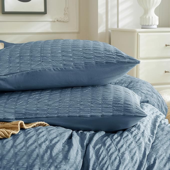 JELLYMONI Sierra Blue Duvet Cover Twin Size, Soft Breathable Seersucker Duvet - Image 6
