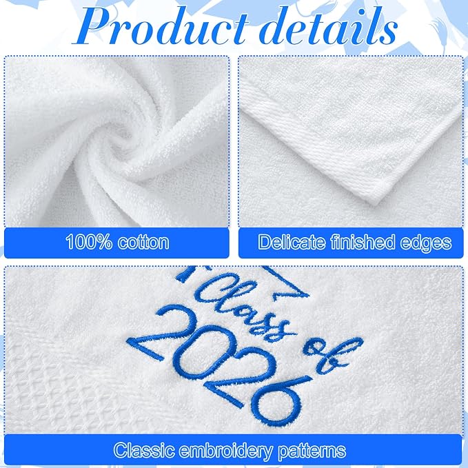 MASHAN Class of 2026 Graduation Hand Towels 3 Pack, 100% Cotton Soft Absorbent - Image 3