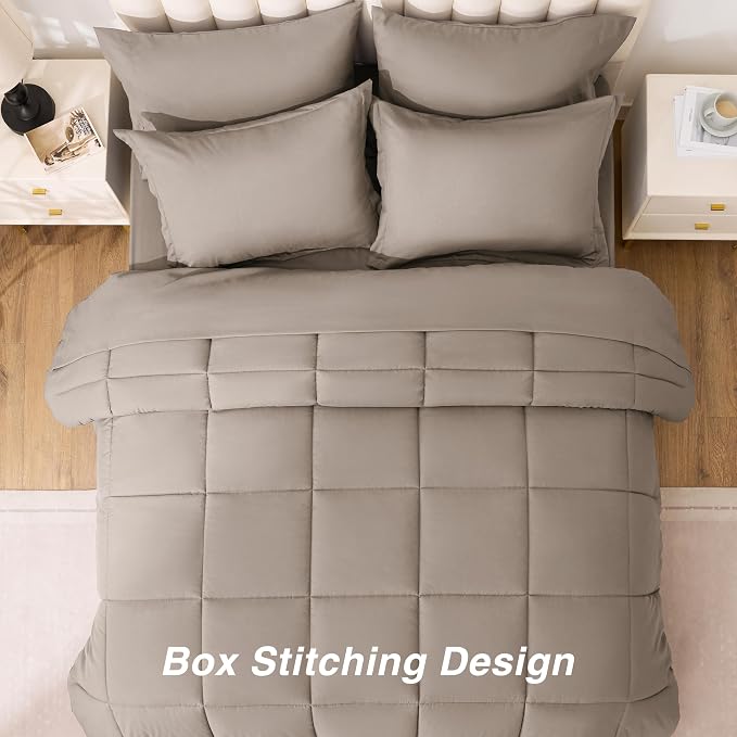 Love's cabin King Size Comforter Set Light Brown, 7 Pieces King Bed in a Bag - Image 4