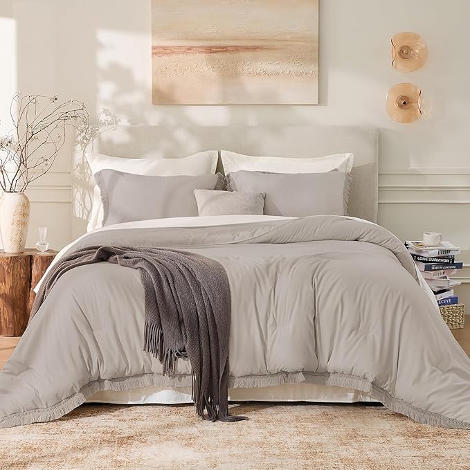 Andency Comforter Full Size Set Khaki, 3 Pieces Boho Winter Lightweight Bedding by Andency