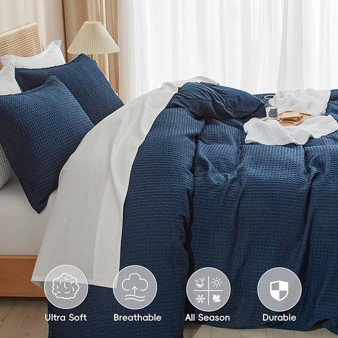 PHF Waffle Weave Duvet Cover Set King Size, No Snagging Ultra Soft Luxury - Image 4