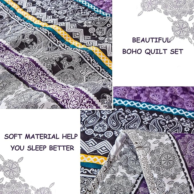 WONGS BEDDING Boho Quilt Set California King Size, Lightweight Bedspread - Image 6