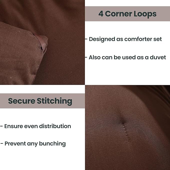 Paxrac Earthy Brown Comforter Full Size, Neutral 3 Pieces Comforter Set - Image 4