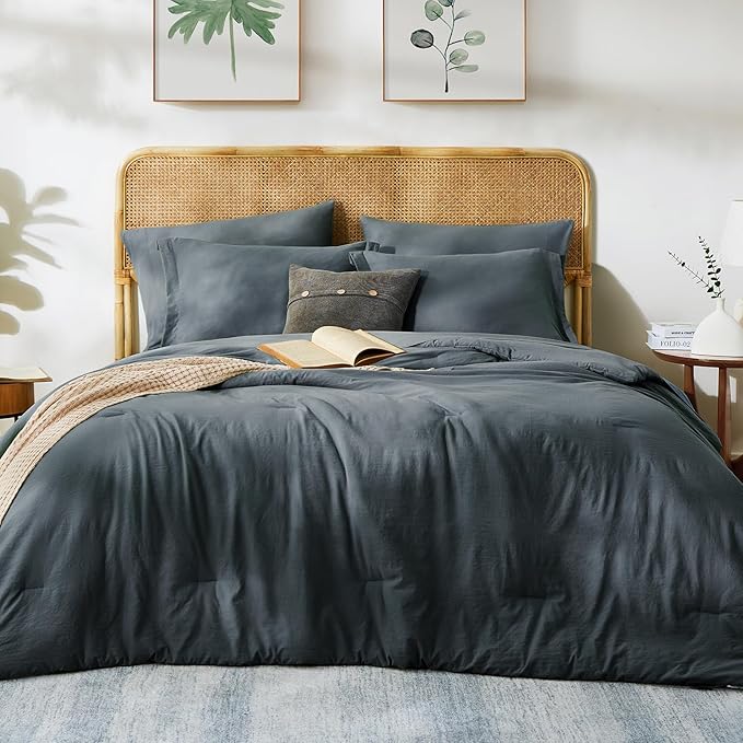 WRENSONGE Full Size Comforter Set- 7 Pieces Blue Grey Bed in a Bag Full Size - Image 3